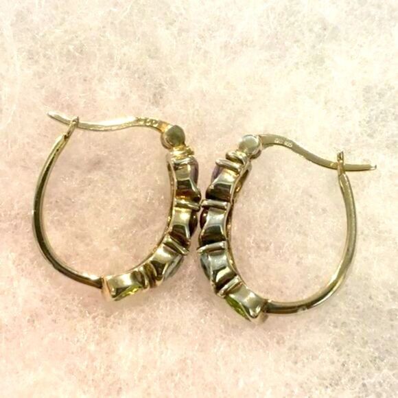 Ross-Simons Vermeil Gold Plated Sterling Silver Multi Gem Stone Hoop Earrings - Picture 9 of 12